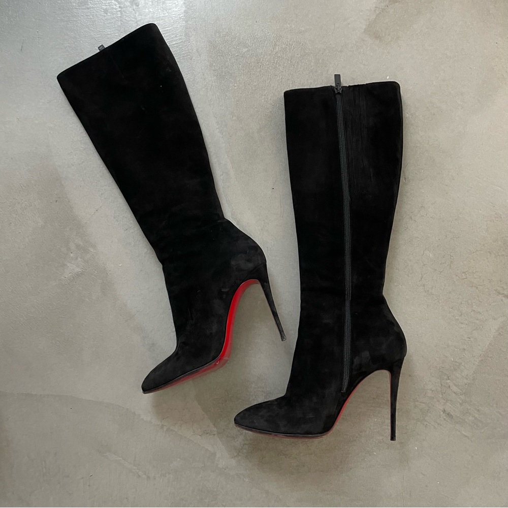 Christian Louboutin Kate 85mm Black Suede Knee Boots size 37.5